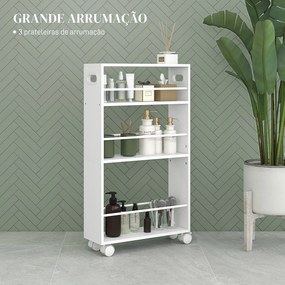 Carrinho Auxiliar com rodas 3 prateleiras com Barras Laterais e Alças para Banheiro cozinha 45x15x80 cm Branco