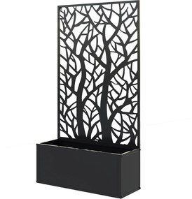 Floreira de Metal com Ecrã de Privacidade com Ramos Decorativos Floreira de Parede ou Independente  61x23x113 cm Preto