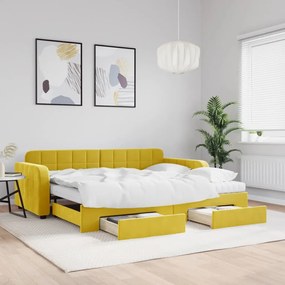 vidaXL Sofá-cama com gavetão e gavetas 90x200 cm veludo amarelo
