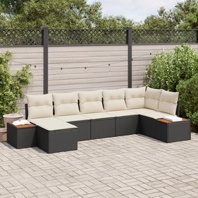 vidaXL Conjunto de Sofá de Jardim de 7 Peças com Almofadas Preto Rattan Acácia