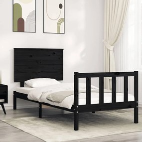 Estrutura de cama com cabeceira 90x200 cm madeira maciça preto