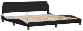 Estrutura de cama c/ cabeceira couro artificial preto e branco