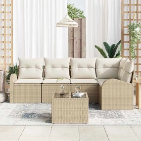 Conjunto de Sofás de Jardim vidaXL 6 Peças com Almofadas Castanho Ratt