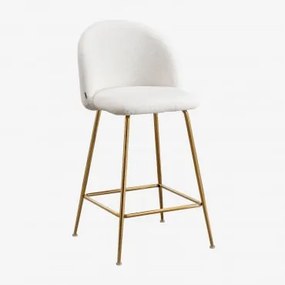 Banqueta Alta Kana Design Em Pele De Carneiro Branco & ↑65 Cm & Dourado - Sklum