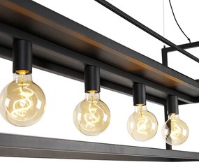 LED Lâmpada suspensa inteligente preta com rack grande de 4 luzes incl. Wifi G95 - Cage Rack Industrial