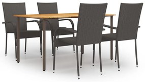5 pcs conjunto de jantar para jardim vime PE castanho
