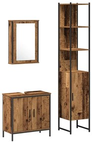 Conjunto de Móveis de Casa de Banho de 3 Peças Madeira Velha Madeira R