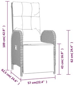 4 pcs conjunto de jantar p/ jardim c/ almofadões vime PE cinza