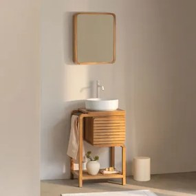 Conjunto De Móvel De Casa De Banho Em Madeira De Teca Bradley Cerâmica Redonda Branca Ø40 Cm Lenka & Branco ↑30 Cm Com Válvula De Drenagem Sem Extrava