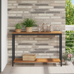 vidaXL Mesa Externa Natural & Preto 35x110x75 cm Madeira Maciça e Aço