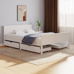 Estrutura de cama com 4 gavetas 160x200 cm pinho maciço branco