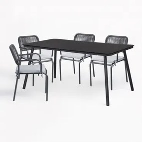 Conjunto De Mesa Retangular Arhiza, 160 X 90 Cm, E 4 Cadeiras De Jardim Empilháveis De Alumínio. Cinza Grafito - Sklum