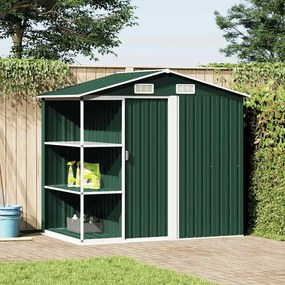 vidaXL Abrigo de jardim c/ prateleiras 205x130x183 cm ferro verde