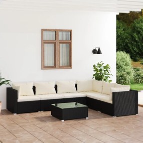 vidaXL 7 pcs conjunto lounge de jardim c/ almofadões vime PE preto