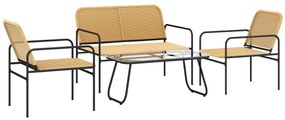 Outsunny Conjunto de Jardim em Vime com 2 Poltronas Sofá de 2 Lugares e Mesa com Bancada em Vidro Temperado Madeira e Preto | Aosom Portugal