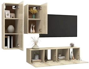 4 pcs conjunto de móveis TV derivados madeira carvalho sonoma