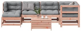 7 pcs conj. lounge jardim com almofadões madeira douglas maciça