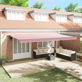 vidaXL Toldo Retrátil Automático com LED Listrado Vermelho e Branco 600x300 cm