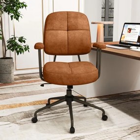 Cadeira de escritório estofada giratória ajustável em camurça com encosto e apoios de braços 68 x 68 x 97-103 cm Castanho