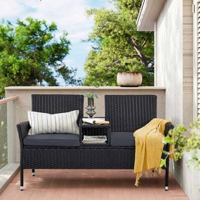 Sofá de jardim, varanda com mesa em poliratãn PE 65 x 131 x 84 cm preto-cinzento escuro