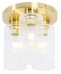 Candeeiro de teto Art Déco dourado com vidro 3 luzes - Laura Art Deco