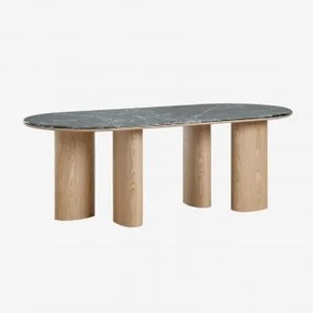 Mesa De Jantar Oval 220x100 Cm Em Mdf E Mármore Dayana Mármore Verde Udaipur - Sklum