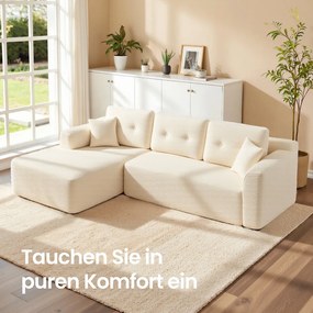 Sofá modular de canto com Chaise long à esquerda, 244 cm de largura 150 x 244 x 73 cm branco creme