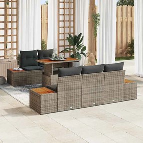 Conjunto de Sofá de Jardim de 6 Peças com Almofadas Cinza Rattan Poli