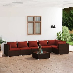 vidaXL 7 pcs conjunto lounge jardim c/ almofadões vime PE castanho