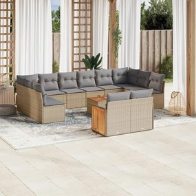 13 pcs conjunto de sofás p/ jardim com almofadões vime PE bege