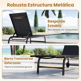 Conjunto de 2 Espreguiçadeiras de Exterior, 190 x 69 cm, Encosto Ajustável em 6 Níveis, Preto