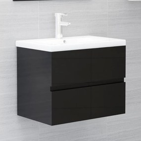 vidaXL Armário lavatório derivados de madeira preto brilhante