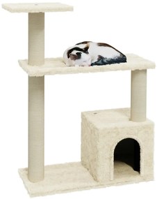 Árvore para gatos c/ postes arranhadores sisal 70 cm cor creme