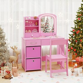 Toucador infantil com espelho iluminado e cadeira de princesa com luzes Estantes e gavetas crianças rosa