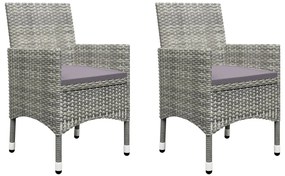 3 pcs conjunto bistrô jardim vime PE e vidro temperado cinzento