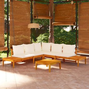 vidaXL 4 pcs conj. lounge de jardim c/ almofadões branco nata acácia