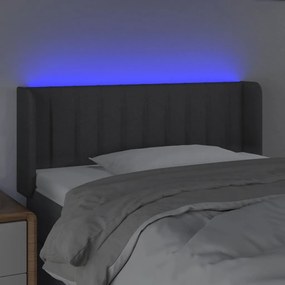 Cabeceira cama c/ luzes LED tecido 83x16x78/88cm cinza-escuro