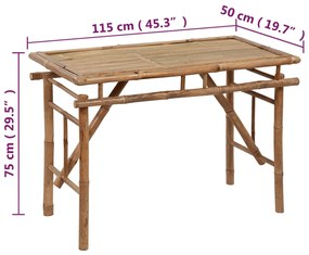 Mesa de jardim dobrável 115x50x75 cm bambu