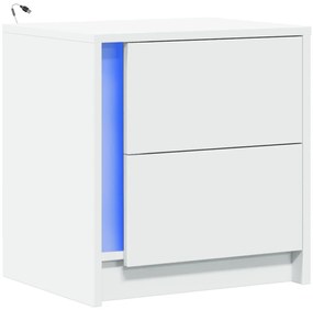 Mesa de cabeceira com luzes LED derivados de madeira branco