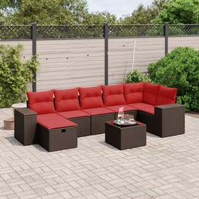 vidaXL 8 pcs conjunto sofás de jardim c/ almofadões vime PE castanho