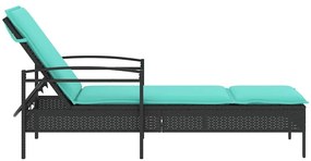 Espreguiçadeira com almofada preta 63x200x81 cm vime sintético (apenas