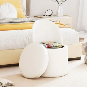 Banco com encosto para Toucador estofada com assento acolchoado Design cilíndrico moderno Branco