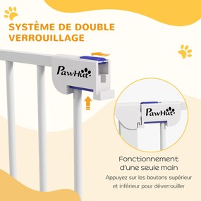 Barreira para cães em aço, com 3 painéis dobráveis, fecho duplo e porta integrada, para portas e escadas, branca