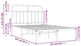 Estrutura de cama com cabeceira 120x200 cm metal branco