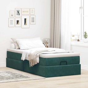 Estrutura de cama otomana colchão 90x200 cm veludo verde escuro