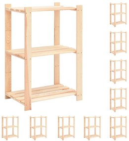 10 unidades arrumação 3 prateleiras 60x38x90cm pinho 150 kg
