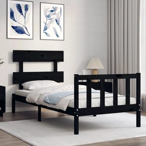 Estrutura de cama com cabeceira 90x200 cm madeira maciça preto