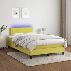 vidaXL Cama box spring c/ colchão e LED 120x200 cm tecido verde