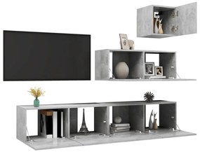 4 pcs conjunto móveis de TV derivados madeira cinzento cimento