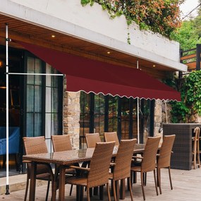Toldo 400 cm telescópico e retrátil resistente aos raios UV impermeável com manivela altura regulável para janela varanda jardim Vermelho
